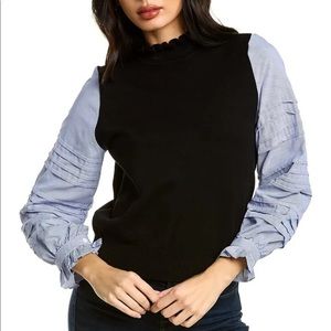 Gracia Contrast Sleeve Top Black